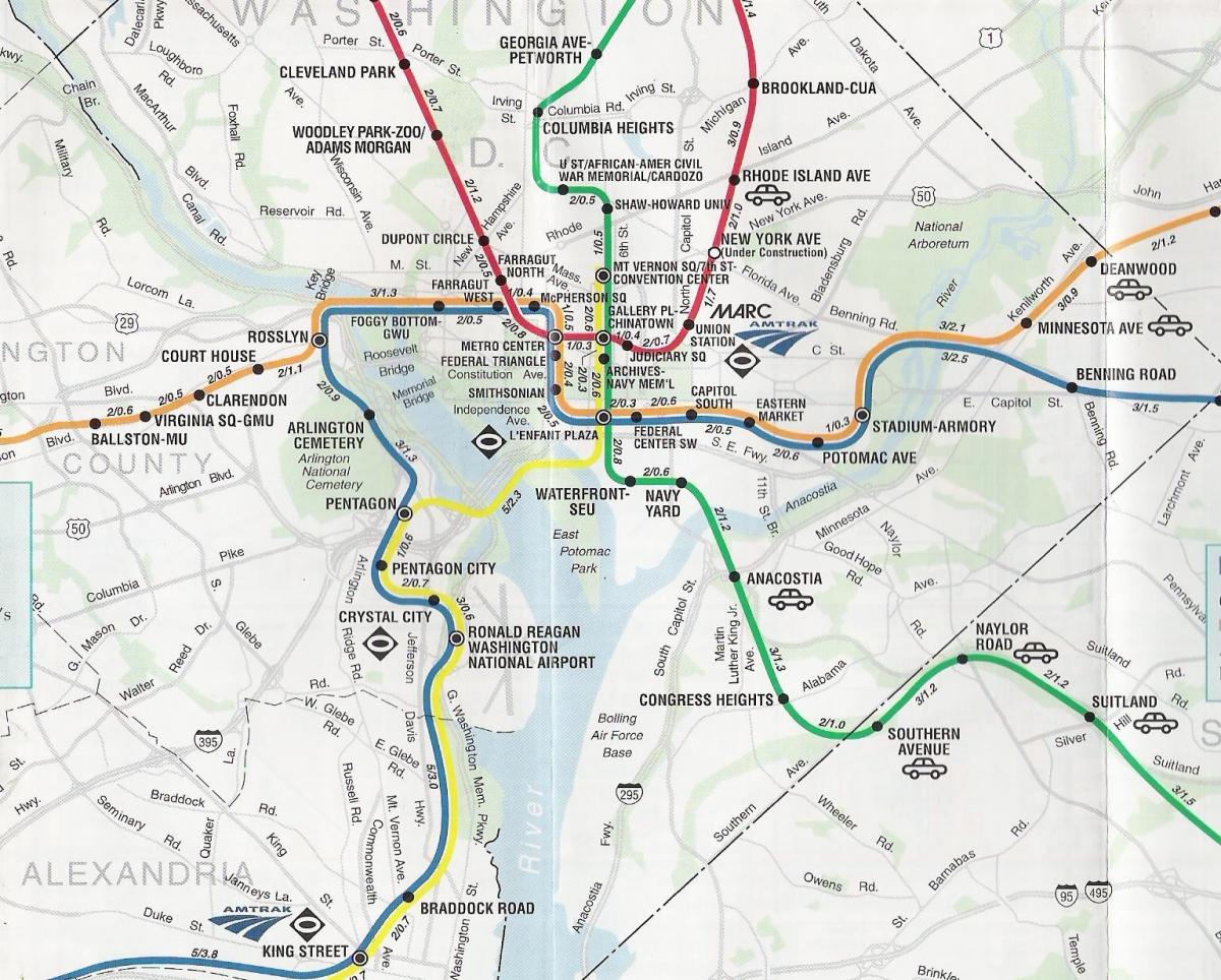 washington dc bản đồ với metro dừng lại