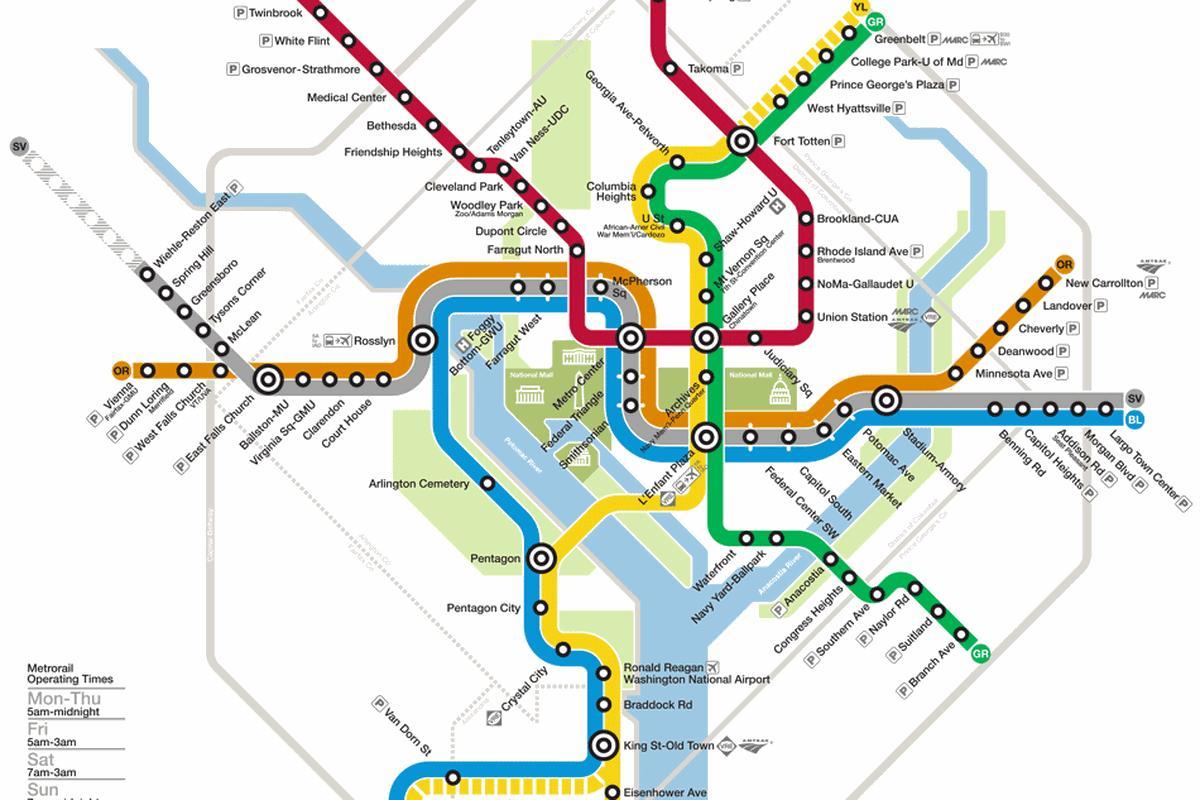 washington dc hệ thống tàu điện ngầm bản đồ