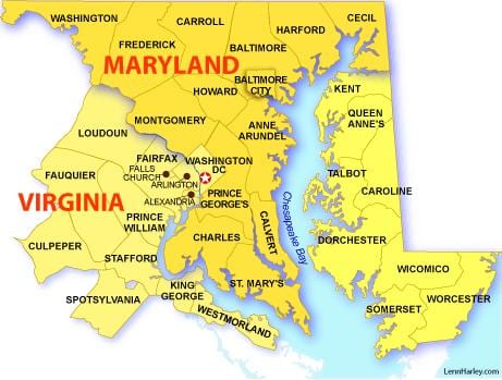 bản đồ của maryland virginia và washington dc