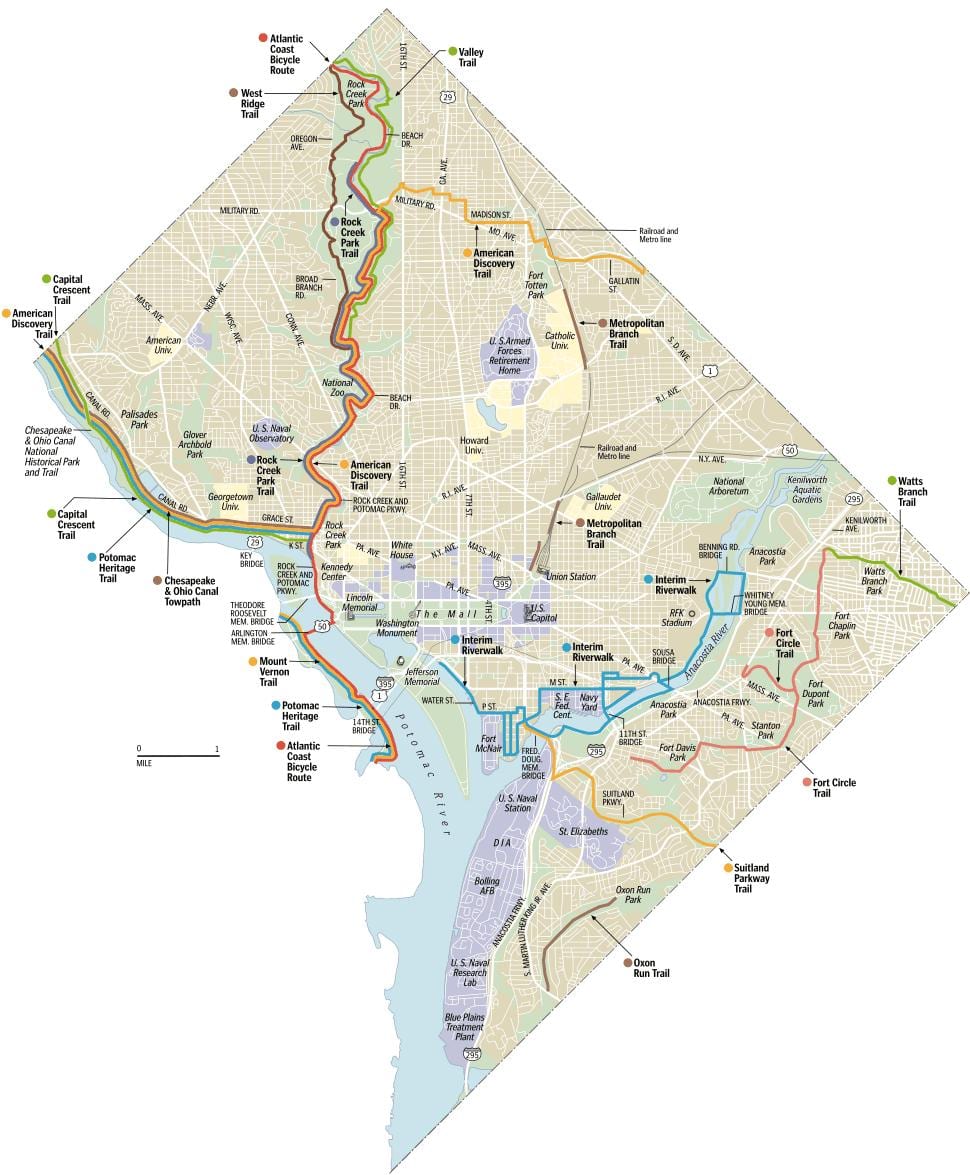 washington dc xe đạp con đường mòn bản đồ