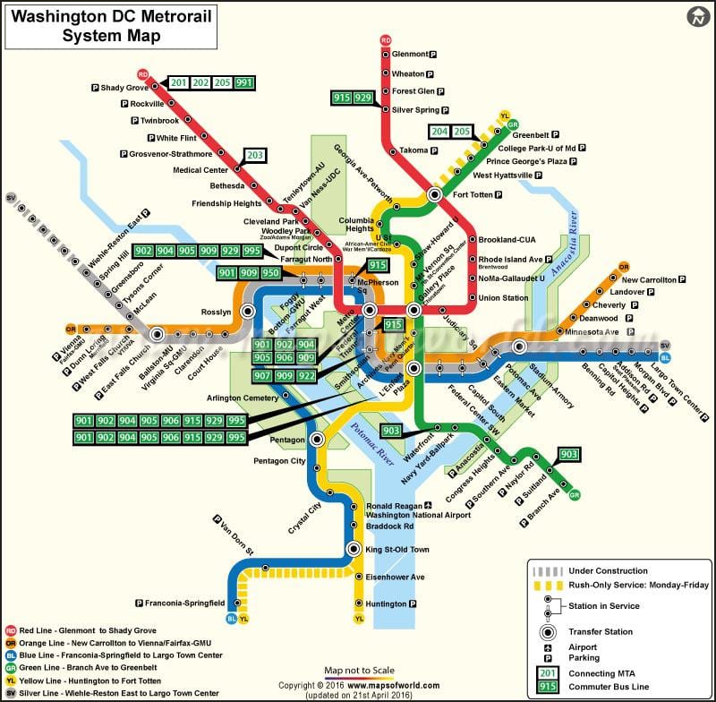 washington dc xe điện bản đồ