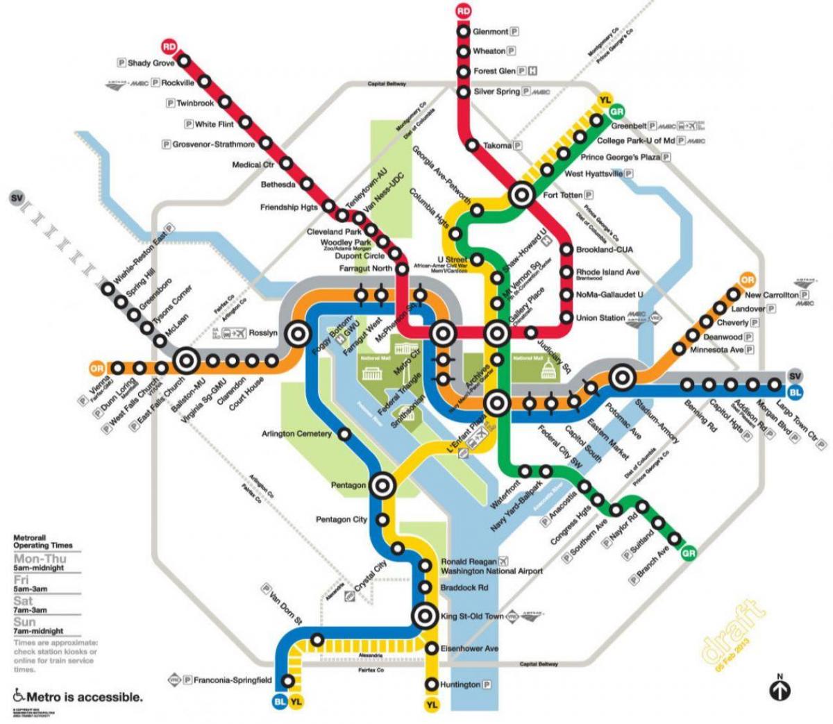 washington dc tàu điện ngầm bản đồ đường sắt