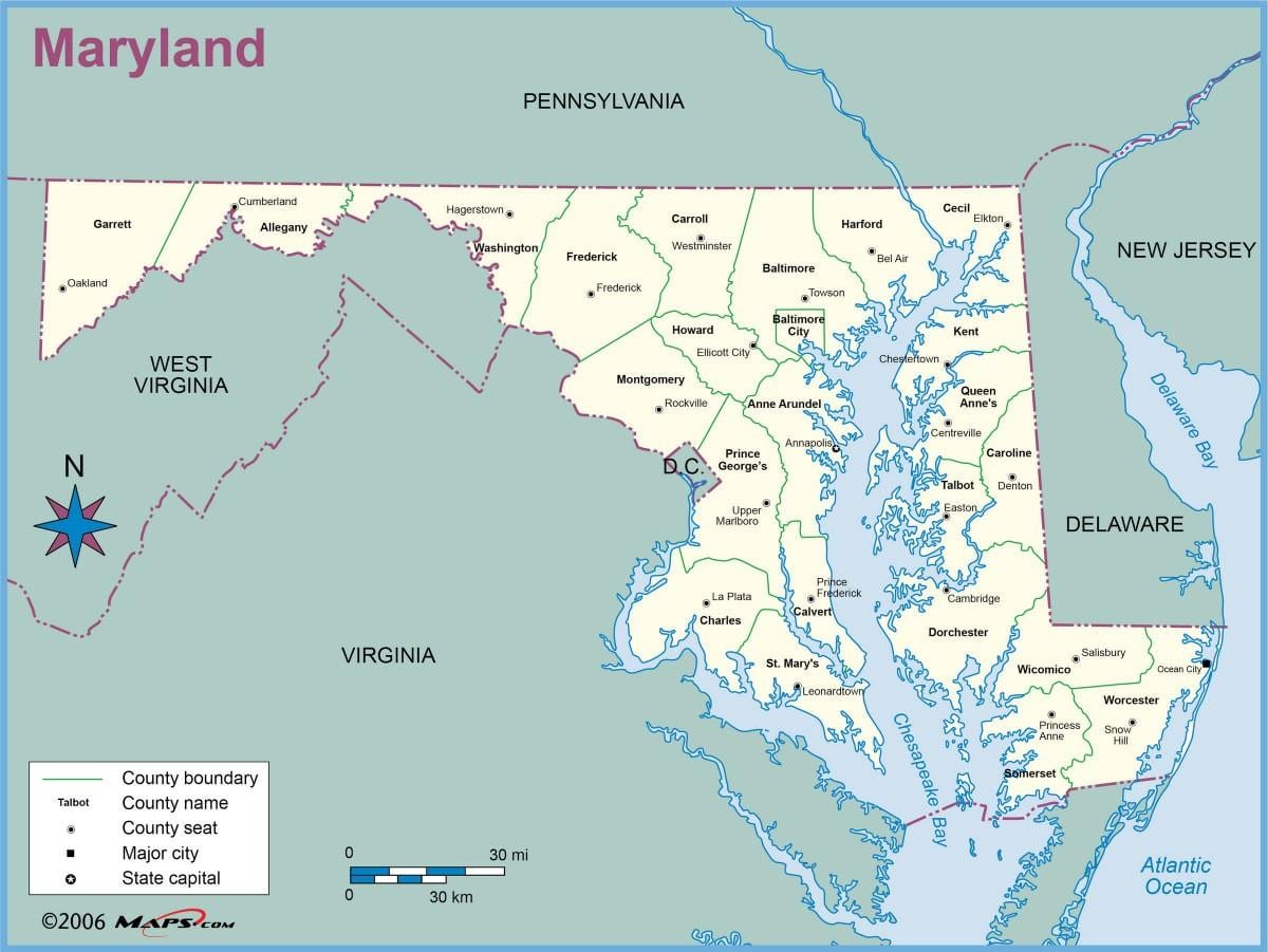 bản đồ của maryland và washington dc